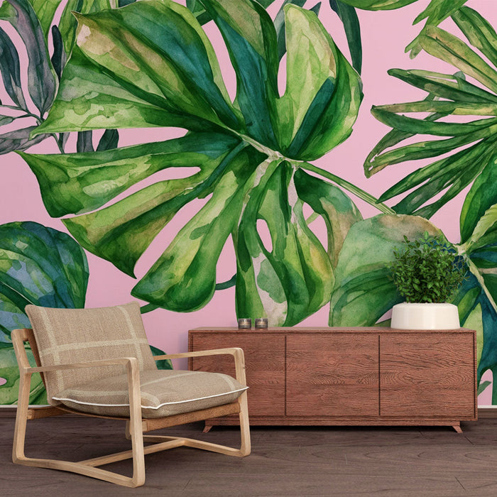 Tapeta tropskih zidova | Akvarel zelenih listova