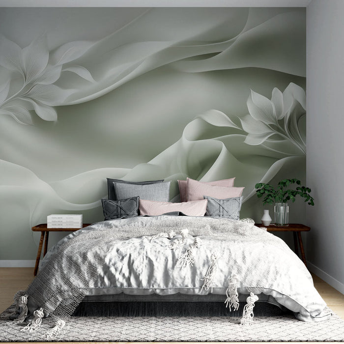Nástěnná tapeta květinová | Bílá jemnost a vlnky