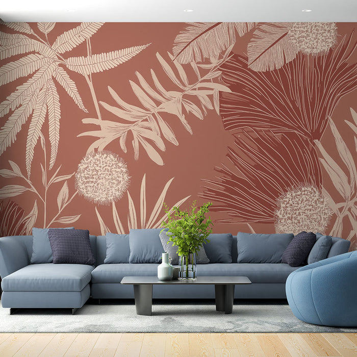 Muraaltapeet lilleline | Eksootiline pruun ja kreemjas disain