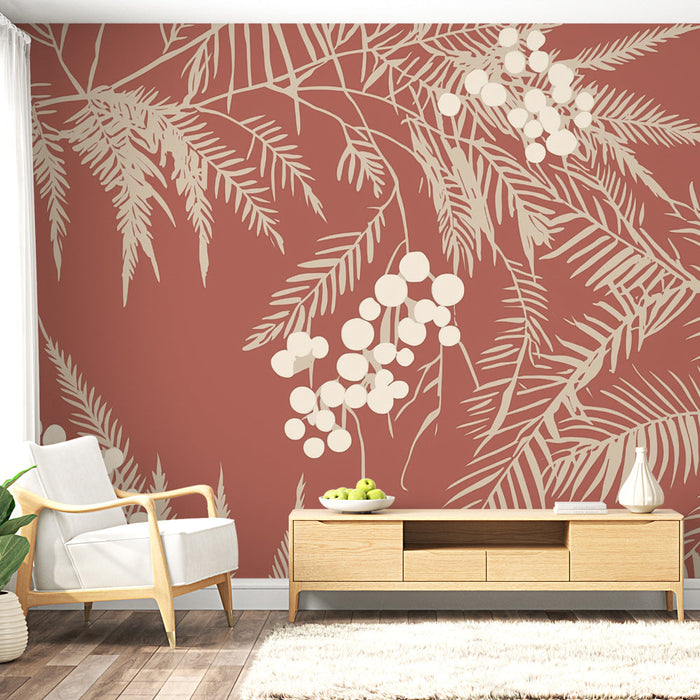 Falikép tapéta botanikus | Páfrányminták terrakotta háttéren