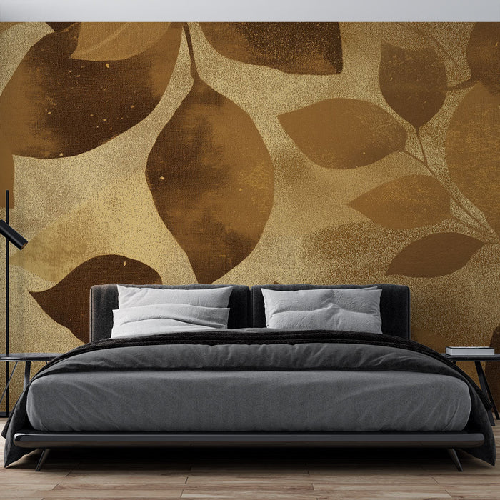 Fényképes tapéta arany levelekkel | Elegancia föld színeiben