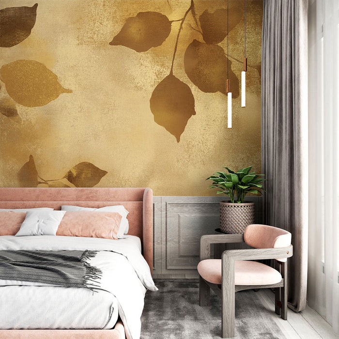 Tapeta s listím | Zlatý a texturovaný efekt