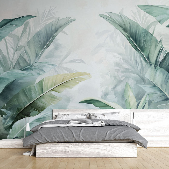 Falfestmény tapéta trópusi | Egzotikus levelek akvarellben