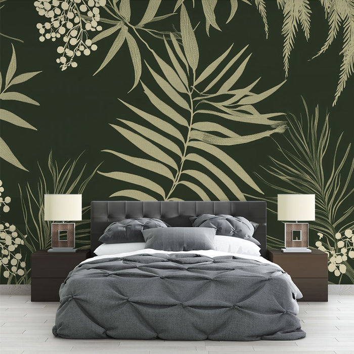Zidna tapeta lišće | Zelena i krem