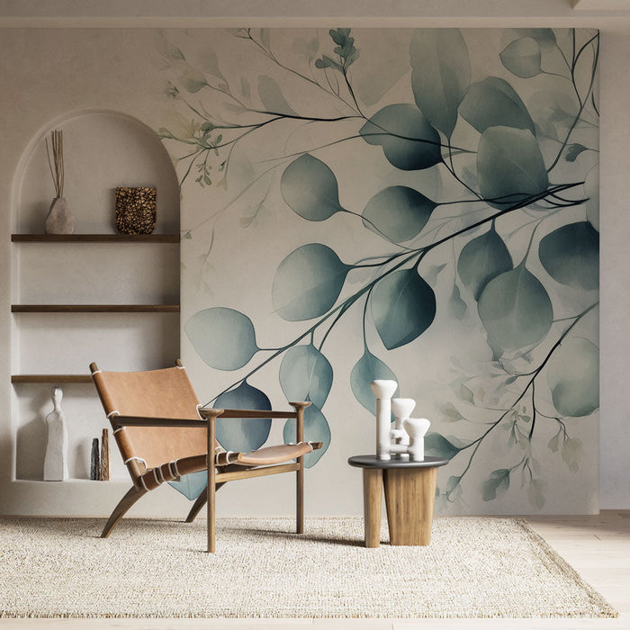 Fototapet su suyu yaprakları | Rahatlatıcı bitkisel desen