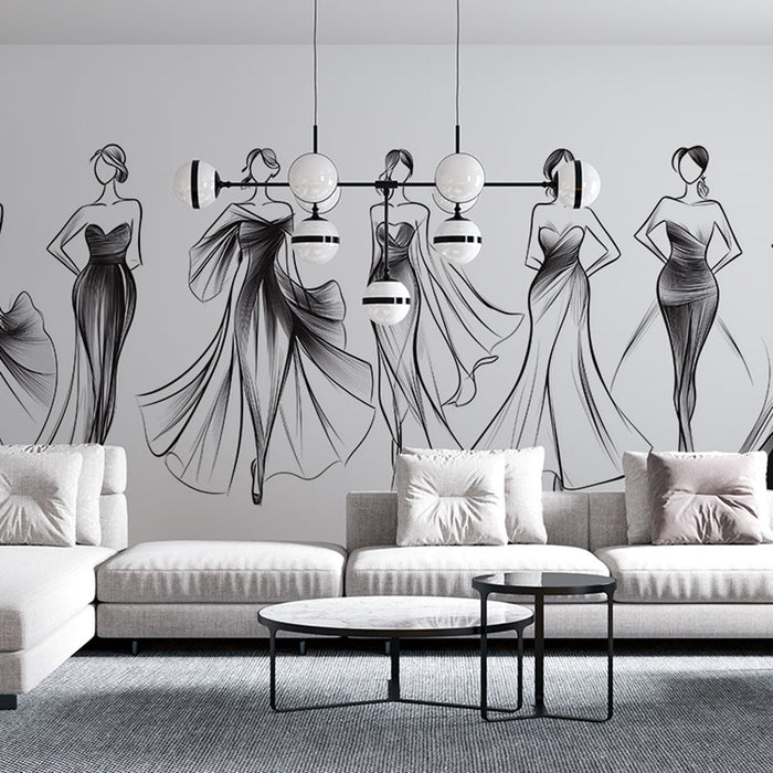 Módní skici tapet | Elegance v černé a bílé