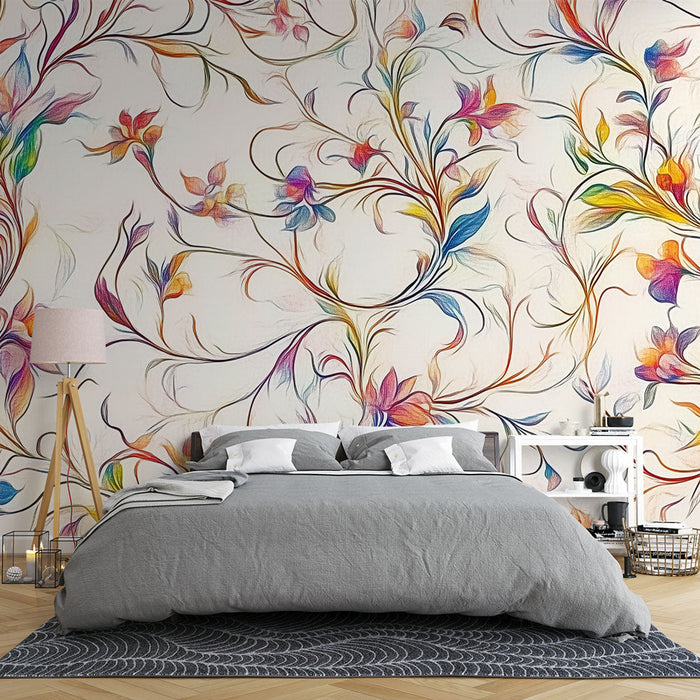 Λουλουδένιο Ταπετσαρία Τοίχου | Κομψό Πολύχρωμο Σχέδιο