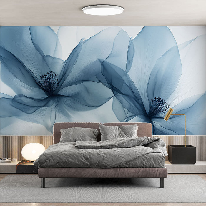 Tapeta s květinovým motivem | Elegantní design v průhledné modré