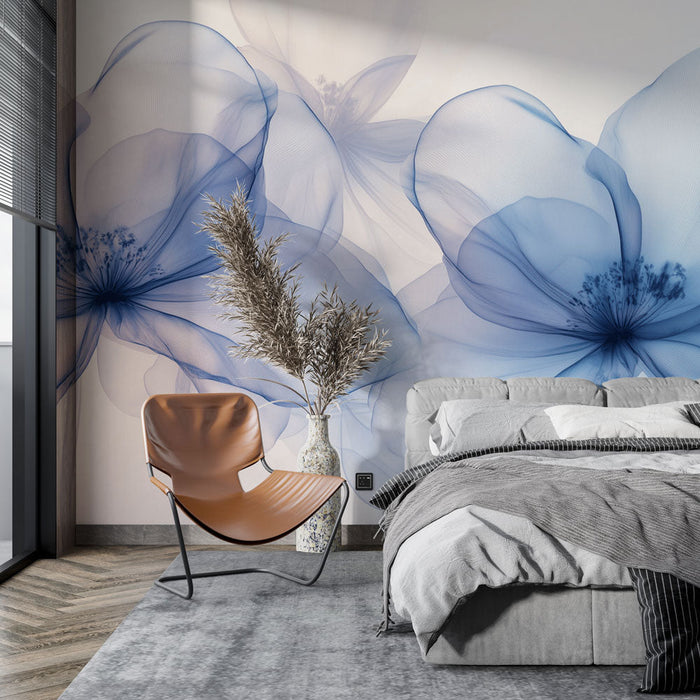Ταπετσαρία τοιχογραφίας αιθέριες ανθοδέσμες | Διαφανές και κομψό μπλε