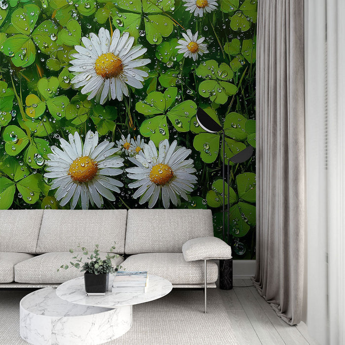 Tapeta s pampeliškami a jetelí | Živá příroda a čerstvost