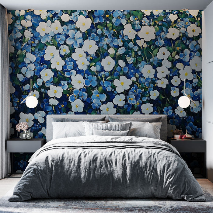 Ταπετσαρία τοιχωμάτων λουλουδιών | Σχέδιο μπλε λουλουδιών