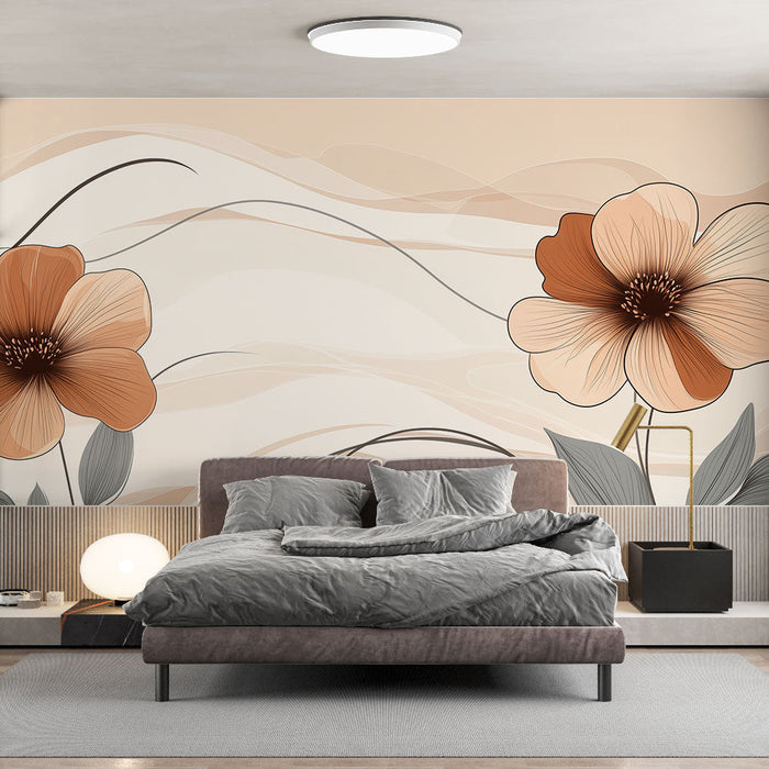 Tapete cvjetni zidni papir | Bež i smeđi cvjetovi