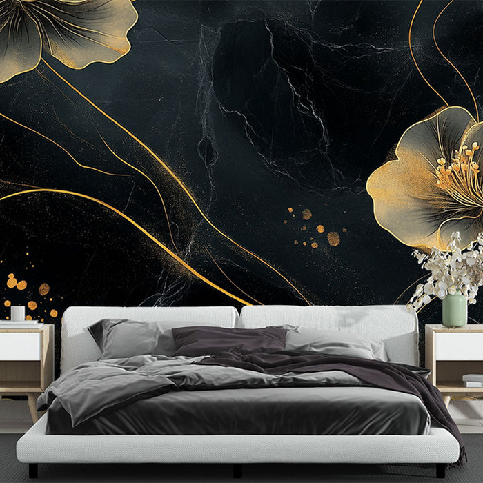 Tapetti kukka | Musta ja Kulta Eleganssi