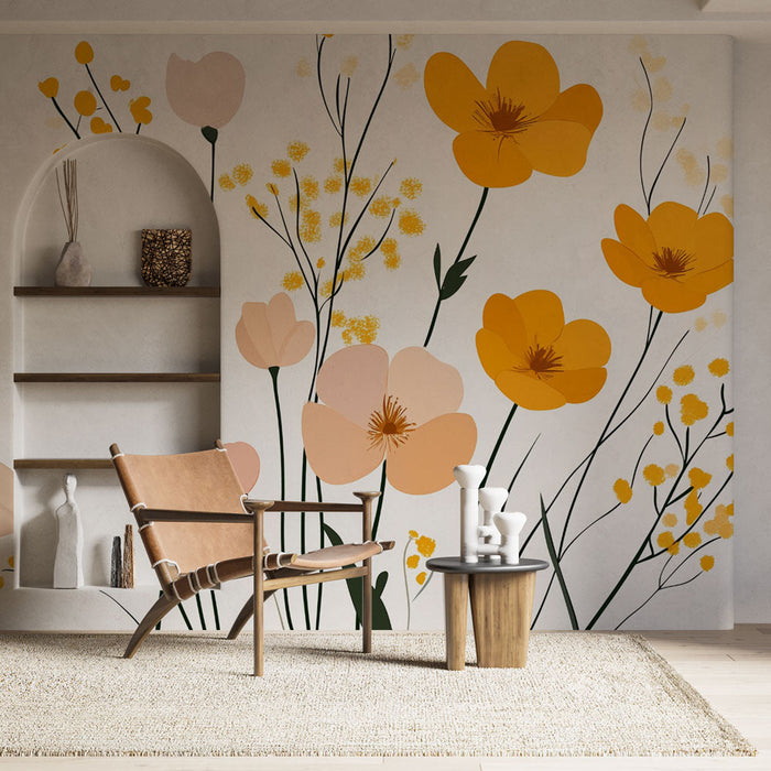 Ταπετσαρία με άγρια λουλούδια | Πολύχρωμο και κομψό σχέδιο