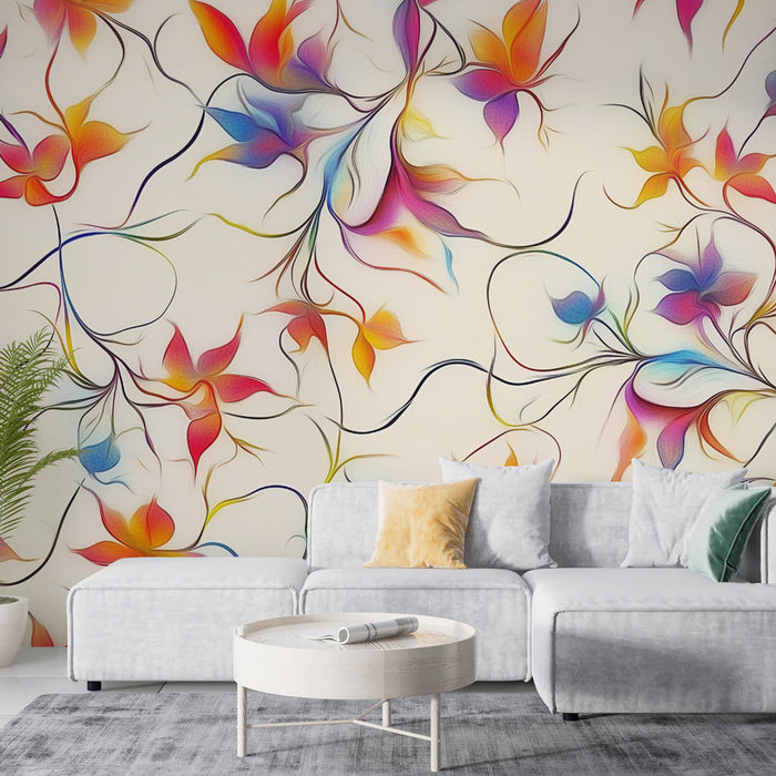 Abstraktní květinový tapetový papír | Světlé barvy a elegantní vzory