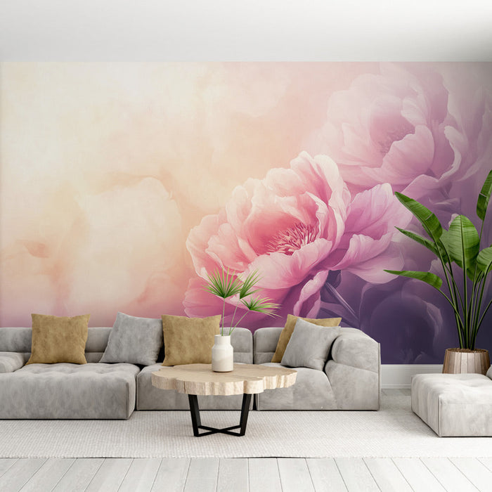 Tapete floral | Weiches Pastellrosa