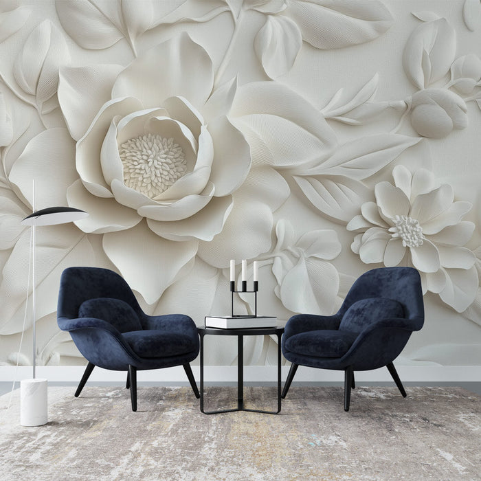 Mural Wallpaper květinový | Bílý embosovaný
