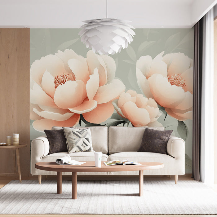 Tapete Pfingstrose | Pastell Blumeneleganz