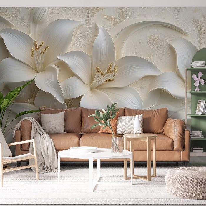 Nástěnná tapeta Květinová | Reliéfní bílý šeřík