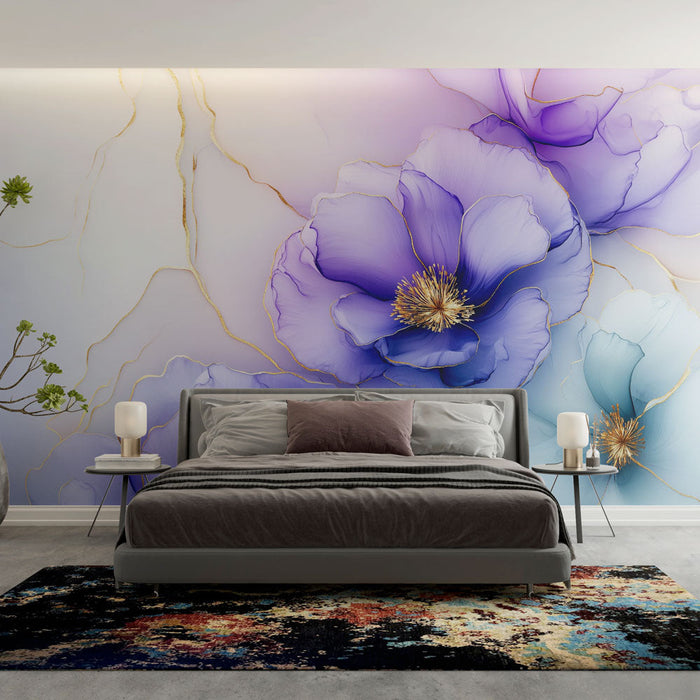 Falikép tapéta | Elegáns lila és kék virágok