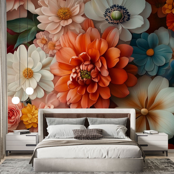 Muralno ozadje cvetlično | Eksplozija živahnih barv