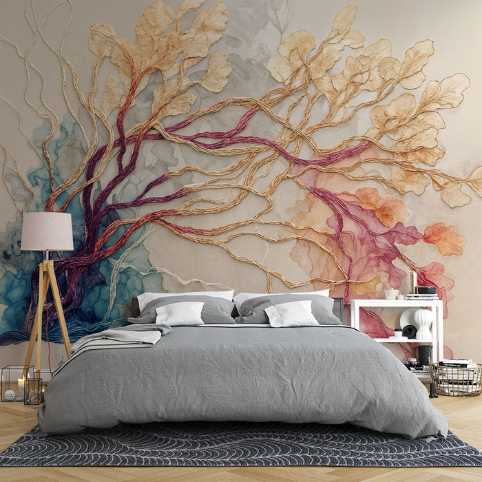 Tapetti kasvitaidetta | Vesivärioksa ja lehtikuvioita