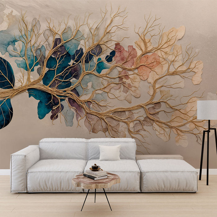 Tapete umjetničkog muralnog zida | Lišće u aquarelle tonovima