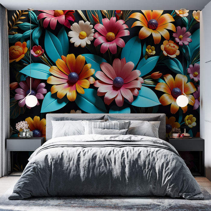 Tapeta s květinovým motivem | Světlé barevné kytice