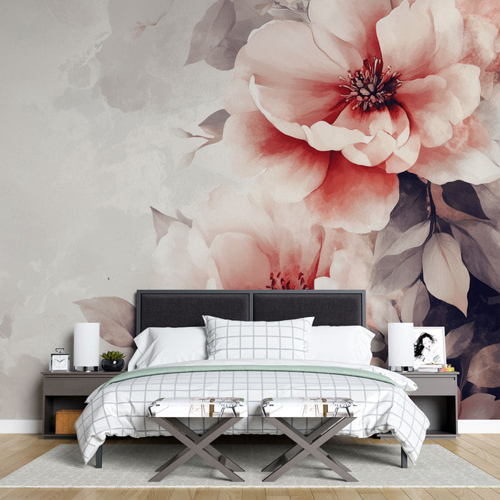 Cvetlična akvarelna tapeta | Rožnate rože in nežni listi