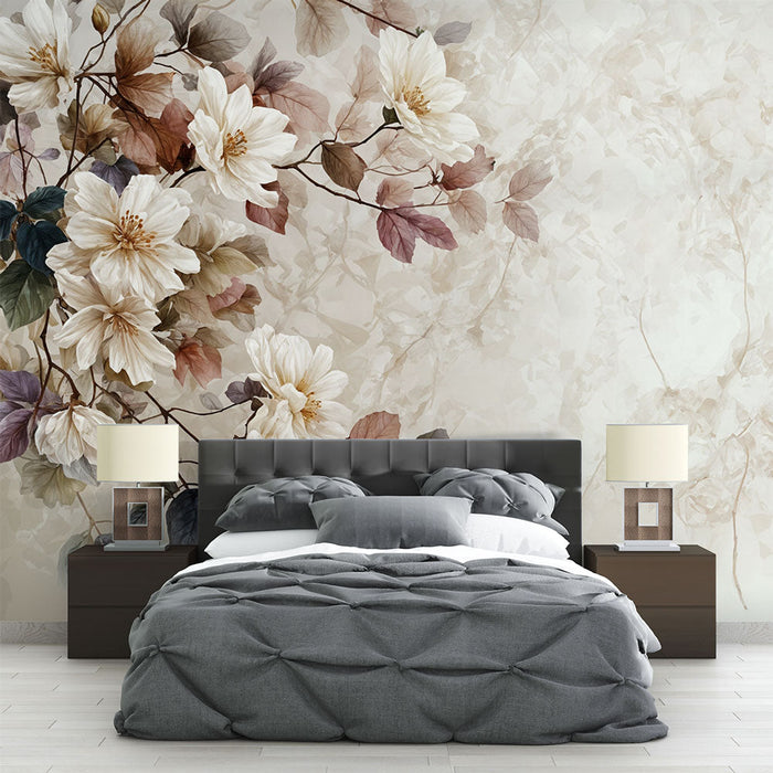 Kukkakuvioitu tapetti | Valkoisten kukkien eleganssi