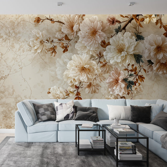 Kukka Tapetti | Kerma ja Beige Kukka Eleganssi