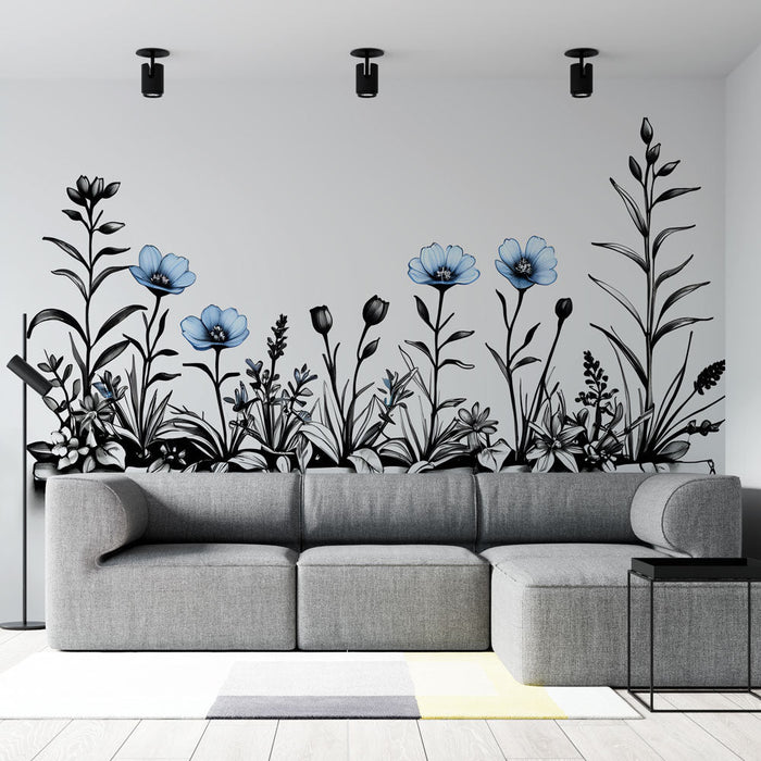 Tapet floral | Elegant design i svart och blått