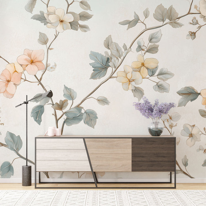 Tapeta cvetlična | Nežen vzorec pastelnih cvetov