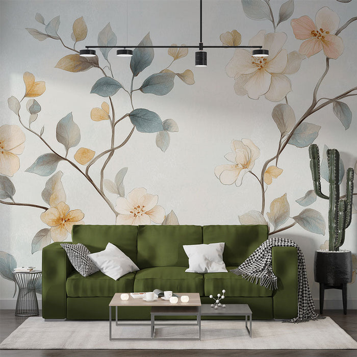 Mural Wallpaper floral | Pastel softness and elegance
