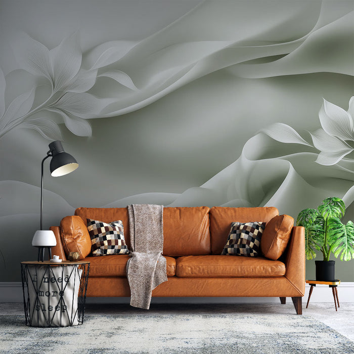 Fototapet çiçekli | Pastel yeşilde yumuşak zarafet