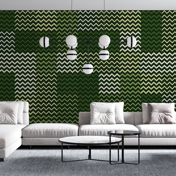 Muraaltapeet sik-sak | Geomeetriline roheline ja beež