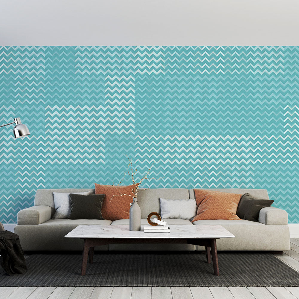 Carta da parati Chevron | Motivo a zigzag blu e bianco — WonderMural, image size:1000x1000