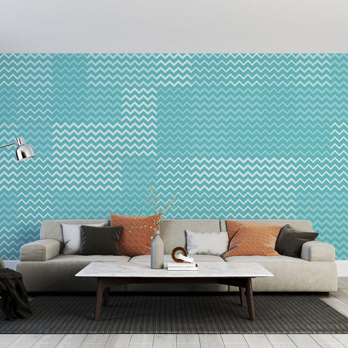 Mural Wallpaper Chevron | Blue and White Zigzag Pattern