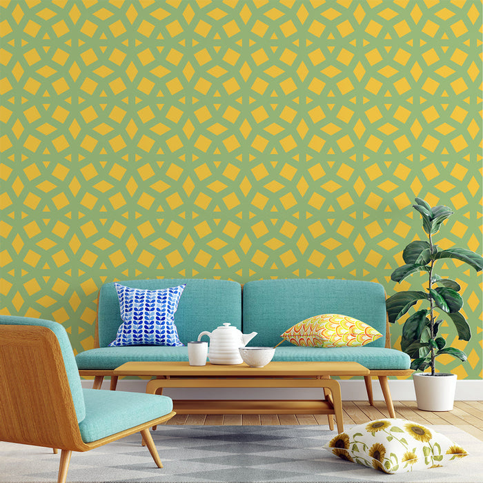 Żółto-zielona geometryczna tapeta | Związane wzory
