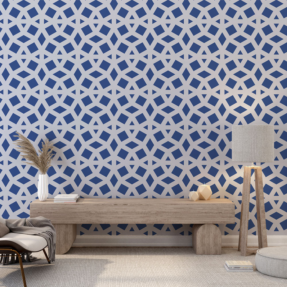 Foto Behang geometrisch | Blauw en wit patroon — WonderMural, image size:1000x1000