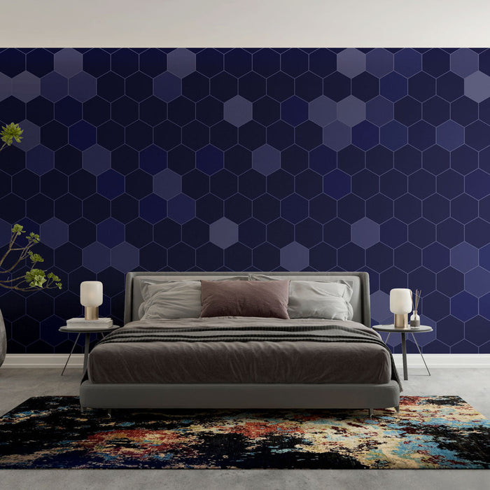 Mural Wallpaper hexagon | Blue and gray