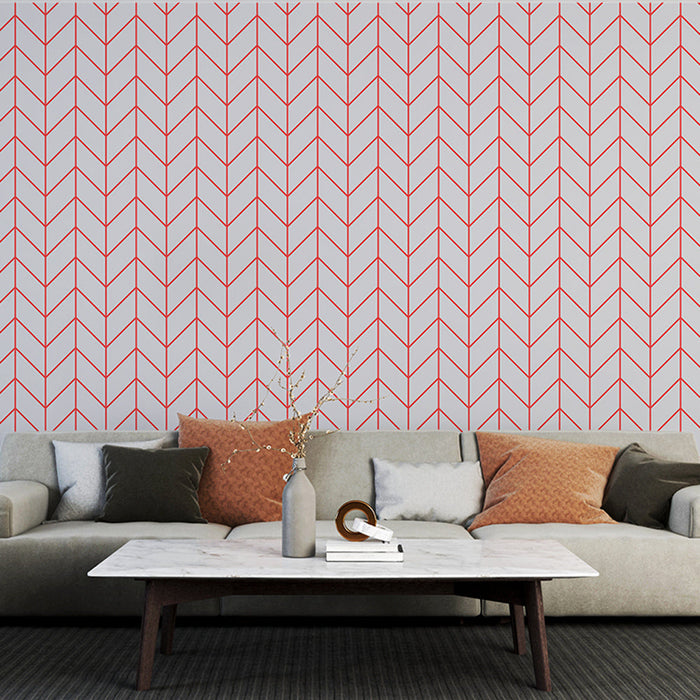 Mural Wallpaper chevrons | Red and White