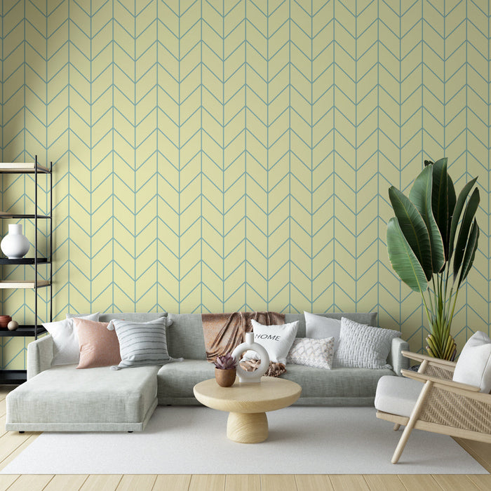 Mural Wallpaper chevrons | Soft yellow and blue lines