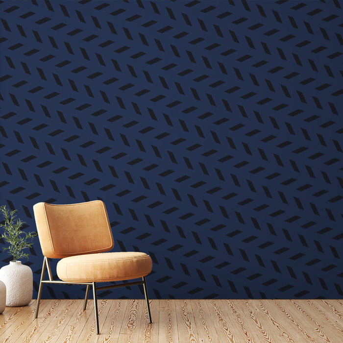 Carta da parati geometrica | Motivo blu scuro e nero