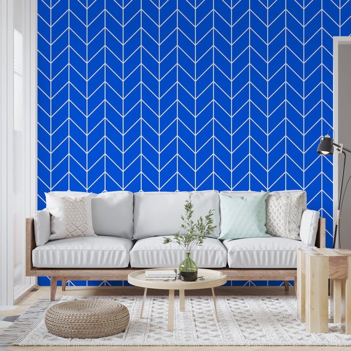 Mural Wallpaper chevrons | Blå og hvitt geometrisk mønster