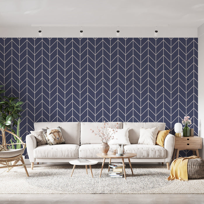 Foto Behang met geometrische patronen | Marineblauw en wit chevron