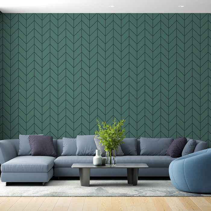 Mural Wallpaper chevrons | Green geometric pattern