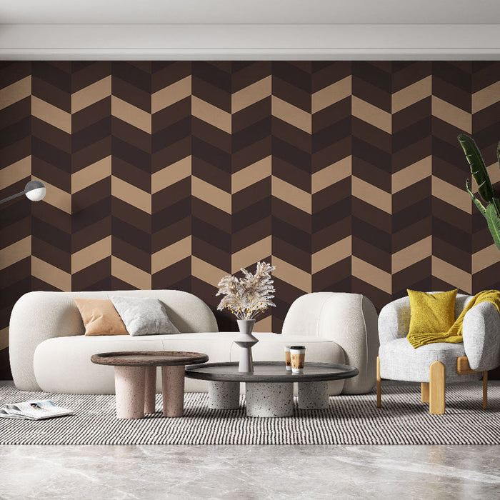 Mural Wallpaper chevron | Brown and beige