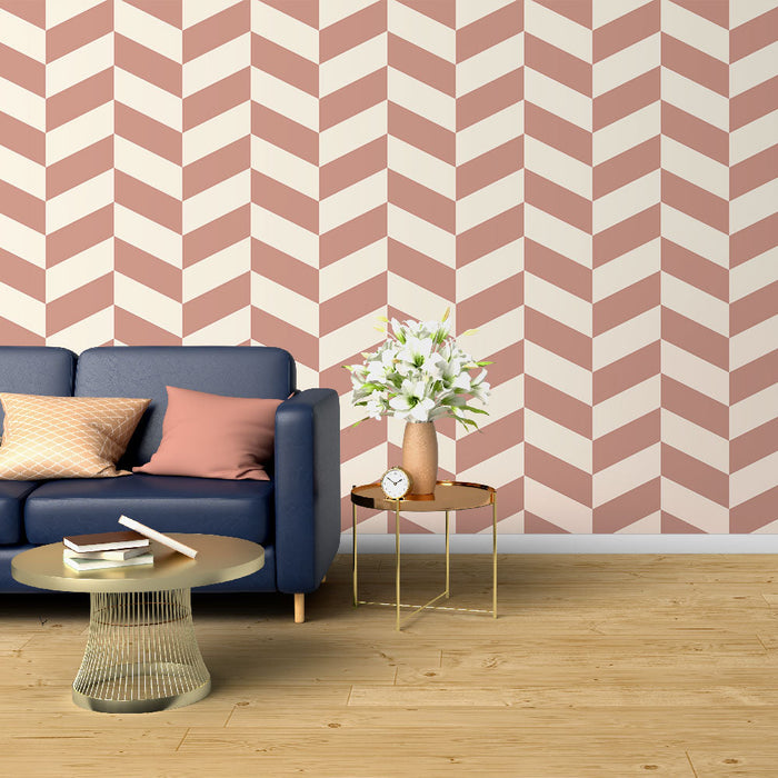 Mural Wallpaper chevrons | Geometrisk design i rosa og krem