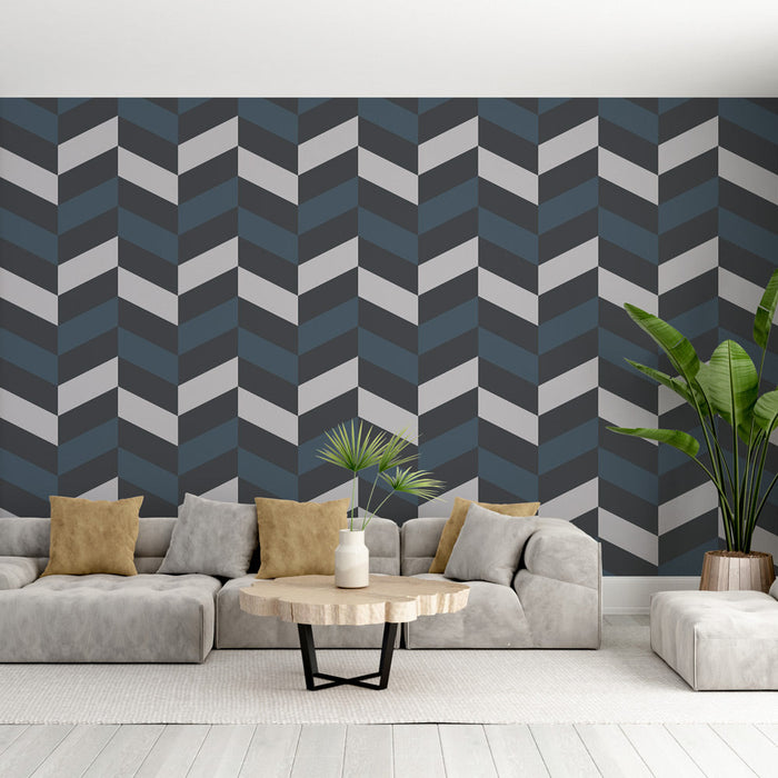 Mural Wallpaper chevrons | Blå og grå geometrisk mønster